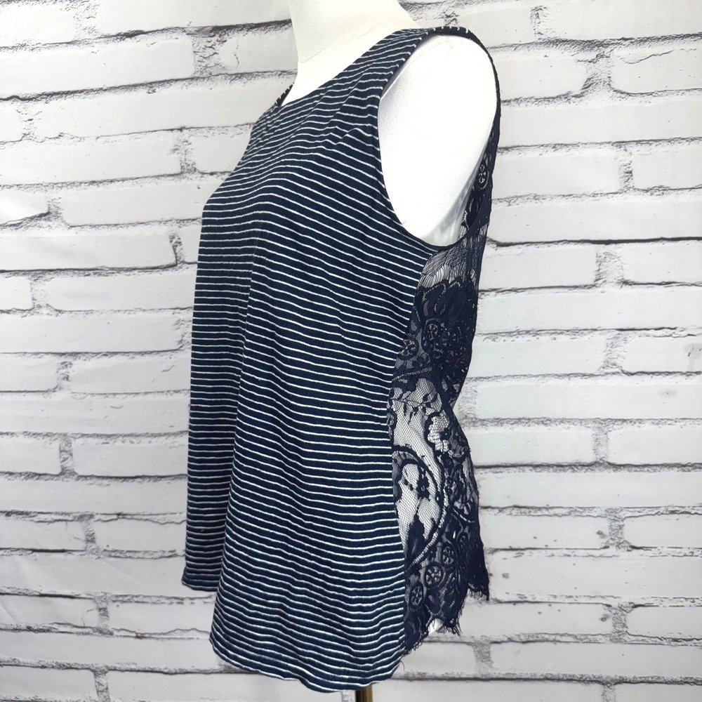 Cupcakes and Cashmere Navy White Striped Lace Back Tank Top Womens Size Medium - Picture 2 of 16